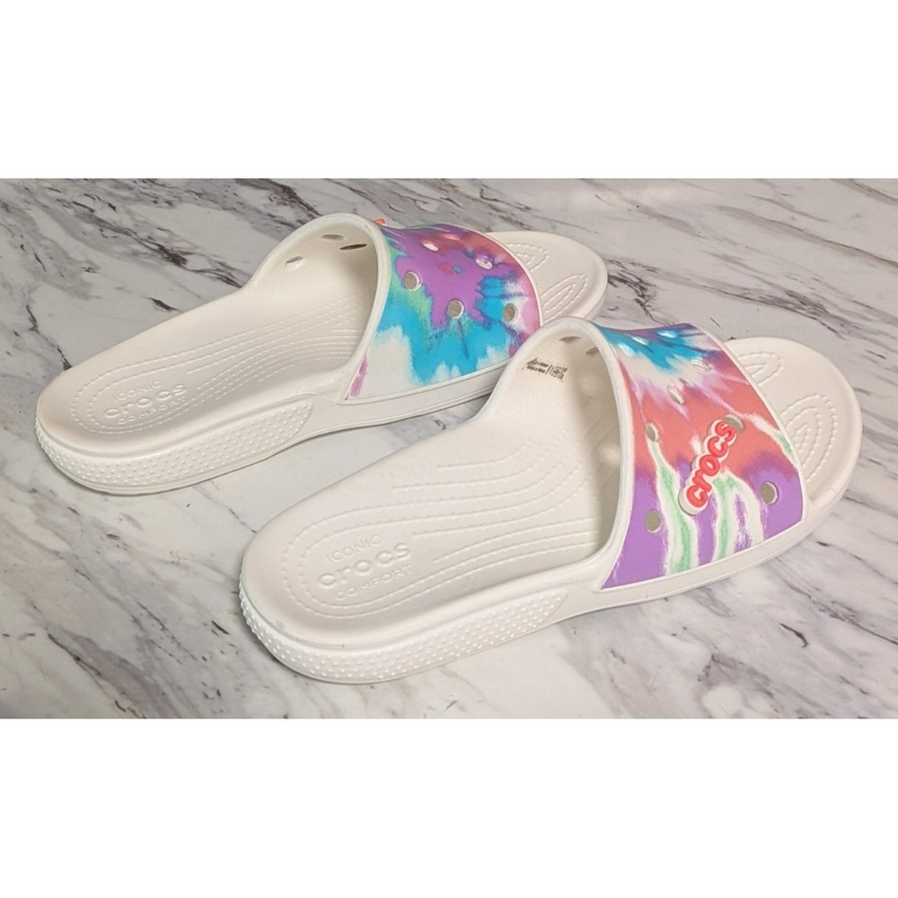 Crocs Classic Slides Sandals White Tie Dye Crocs Charms Size Men's 7  Women's‎ 9 - Picture 7 of 10